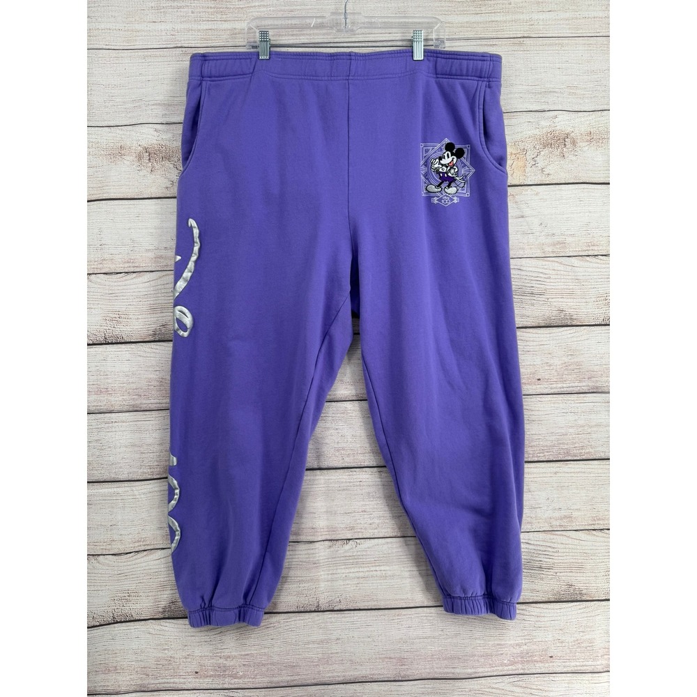 Disney Sweatpants Womens XXL Purple Mickey Mouse 100 Years of Wonder Joggers